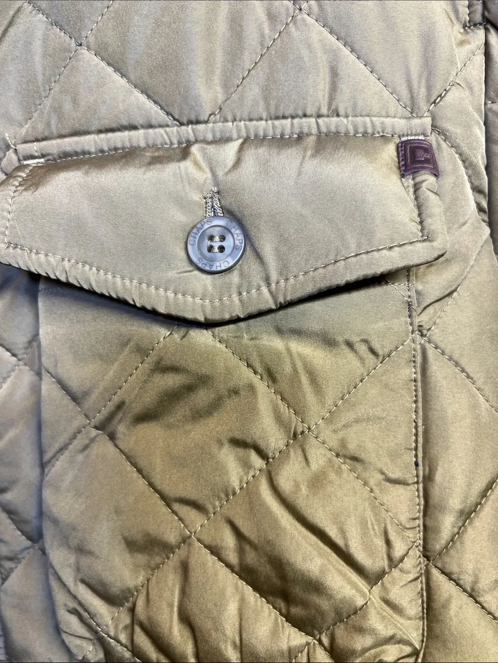 Chaps Quilted Olive Jacket with Brown Corduroy Collar